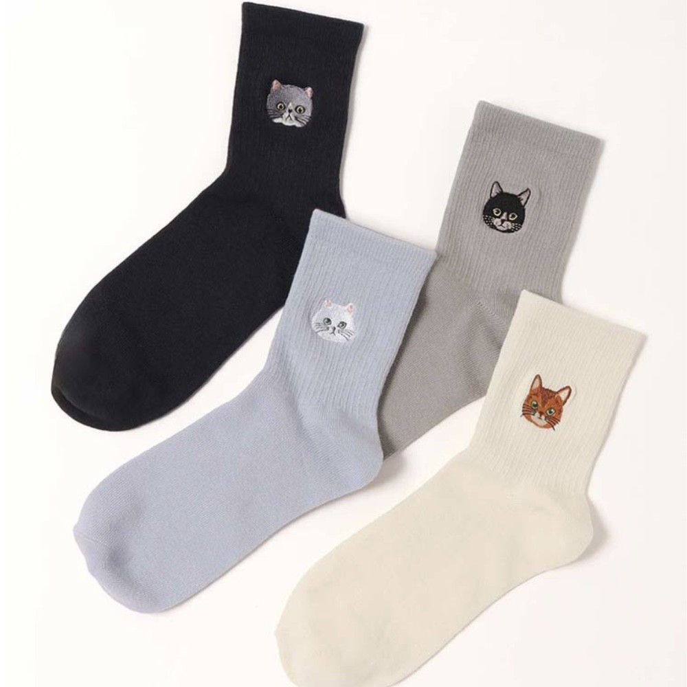 キャット刺繍ソックス