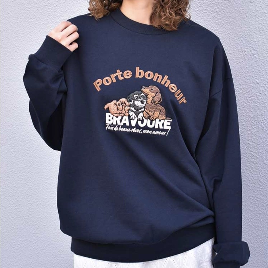 イヌネコ刺繍スウェット