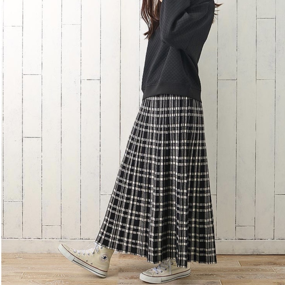 チェックプリーツニットスカート