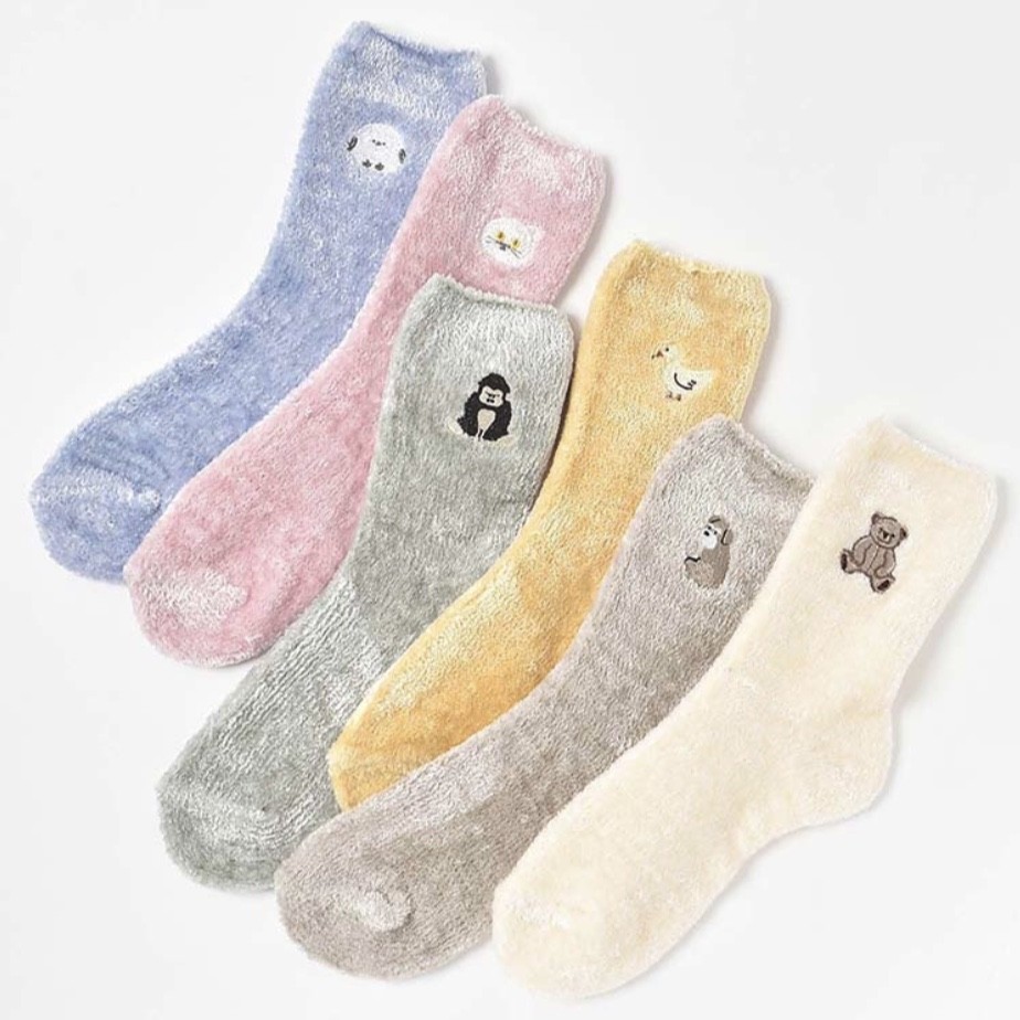 モールヤーンアニマル刺繍ソックス