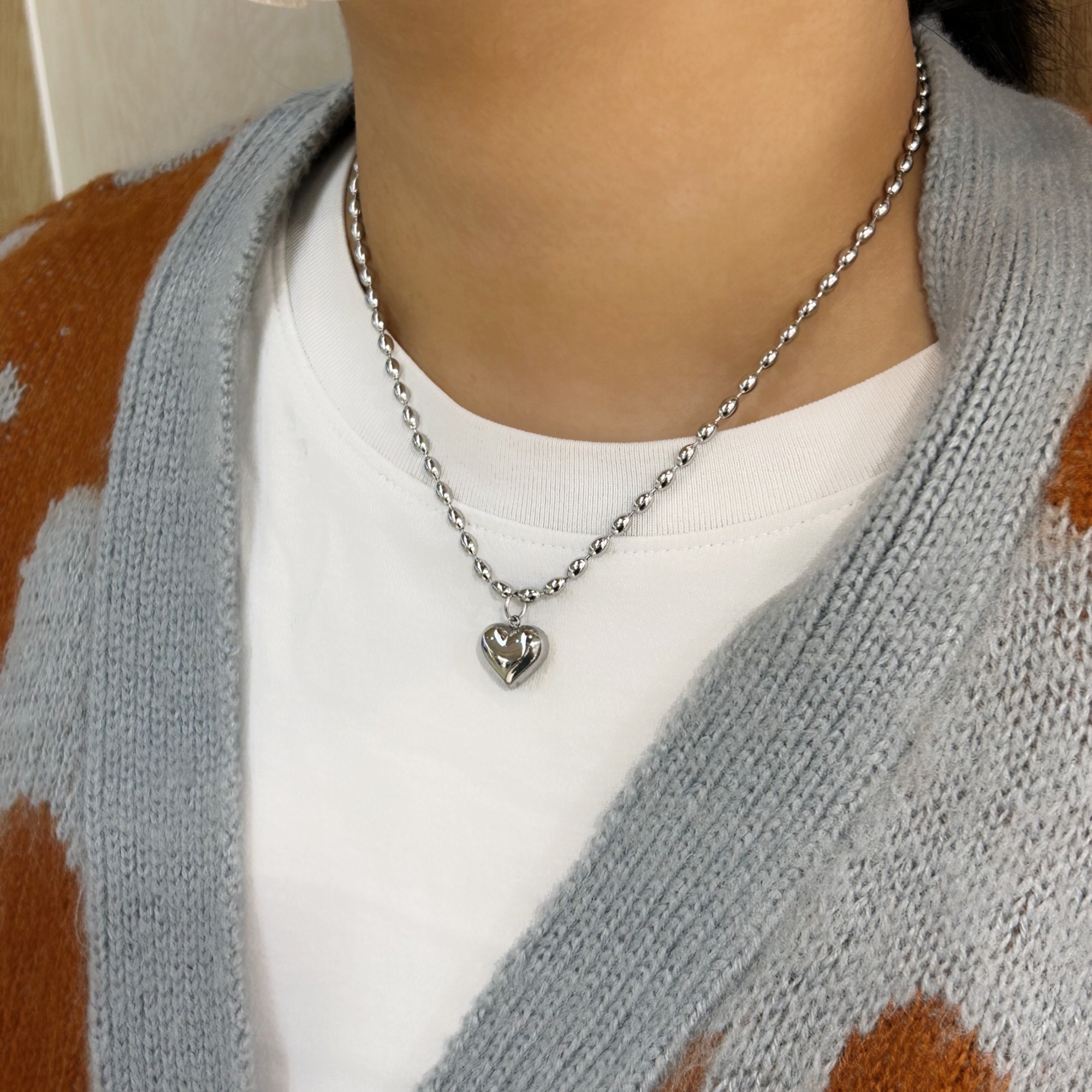 ステンレスメタルハートネックレス