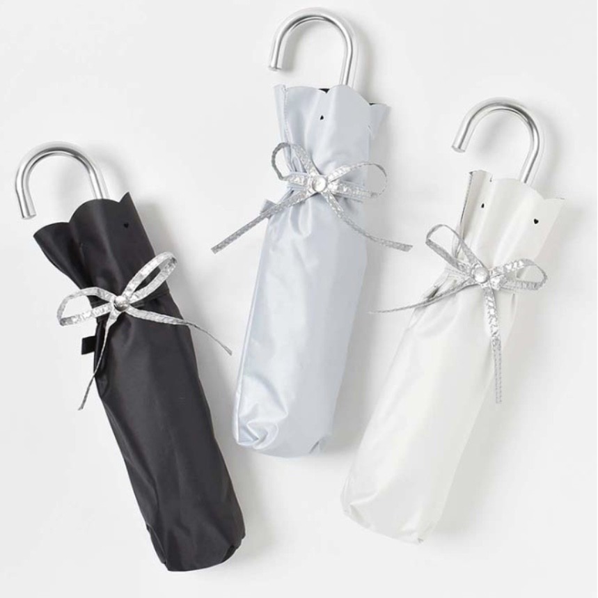 遮光シルバーリボンハート晴雨兼用折りたたみ傘