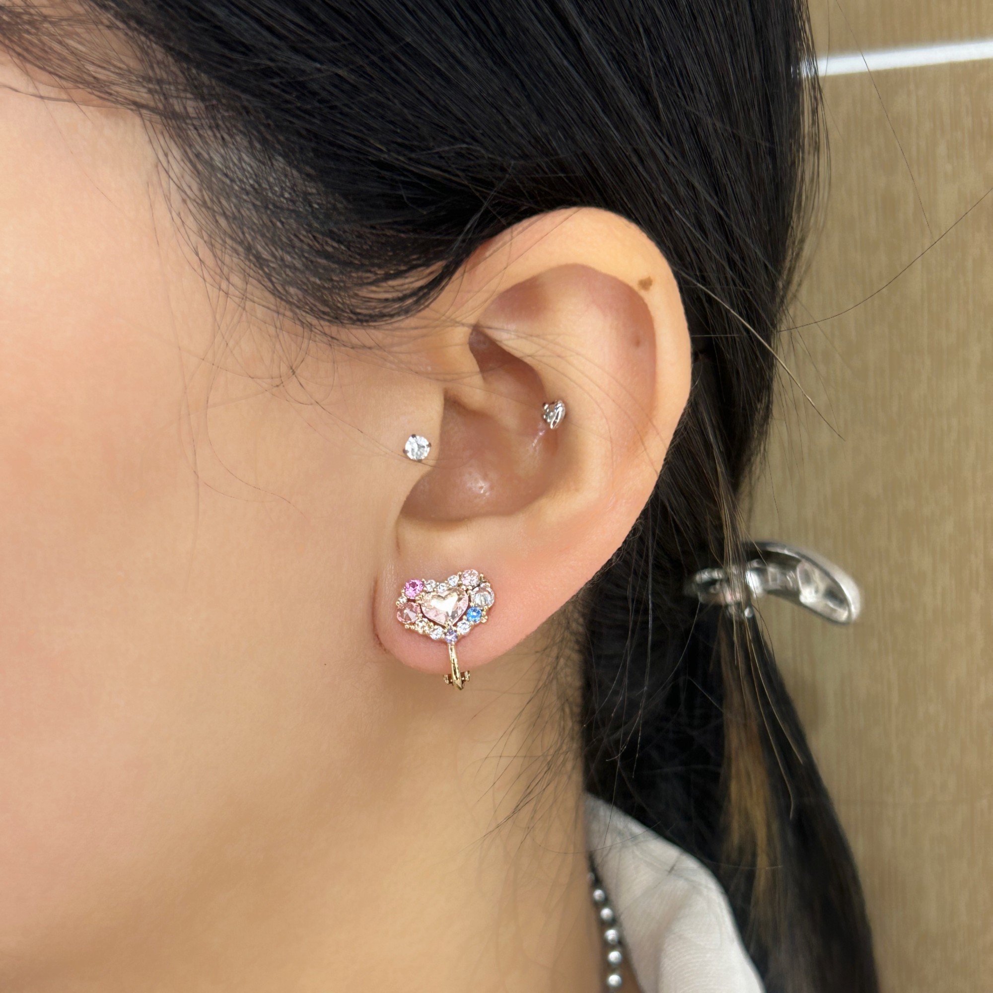 ハートキュービックジルコニアイヤリング