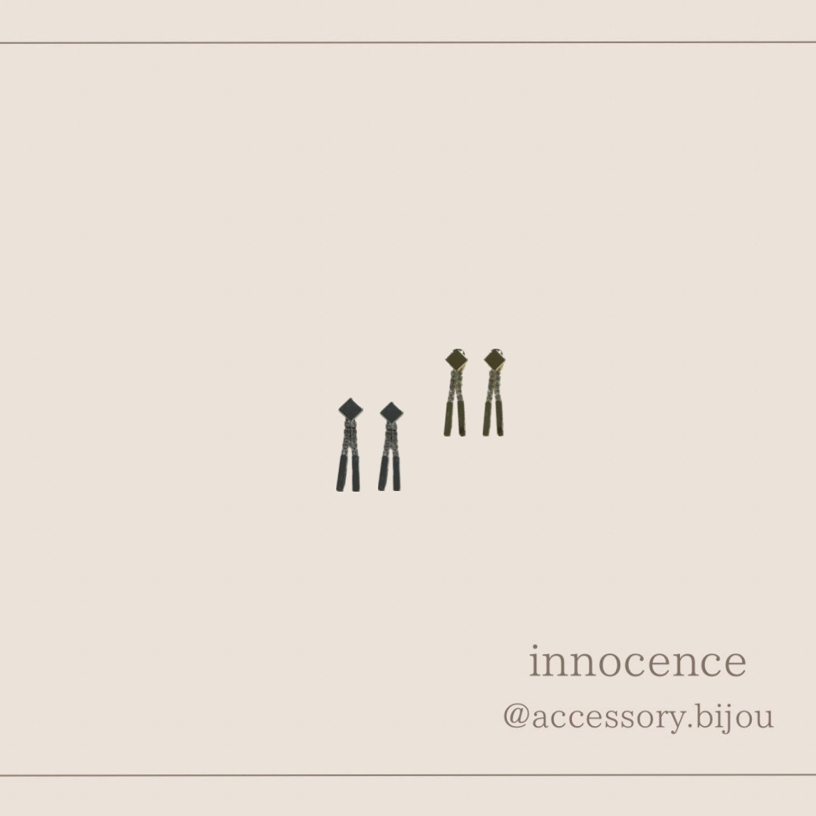 スクエアラインストーンイヤリング