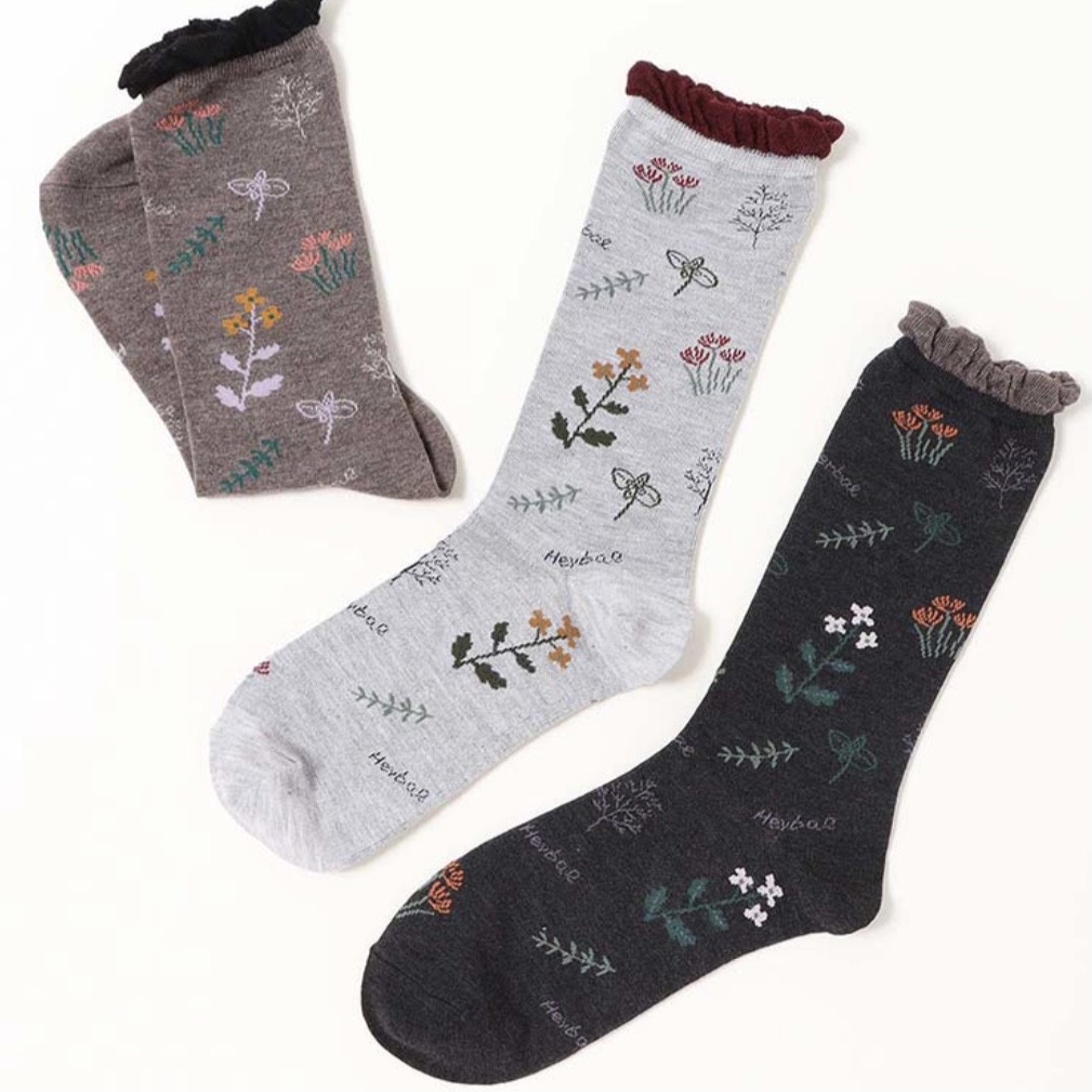 ハーブ柄ハイクルーソックス